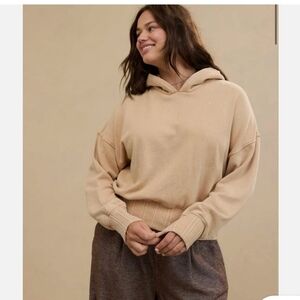 Aerie Beige Textured Hoodie With Bow Detail Size S
